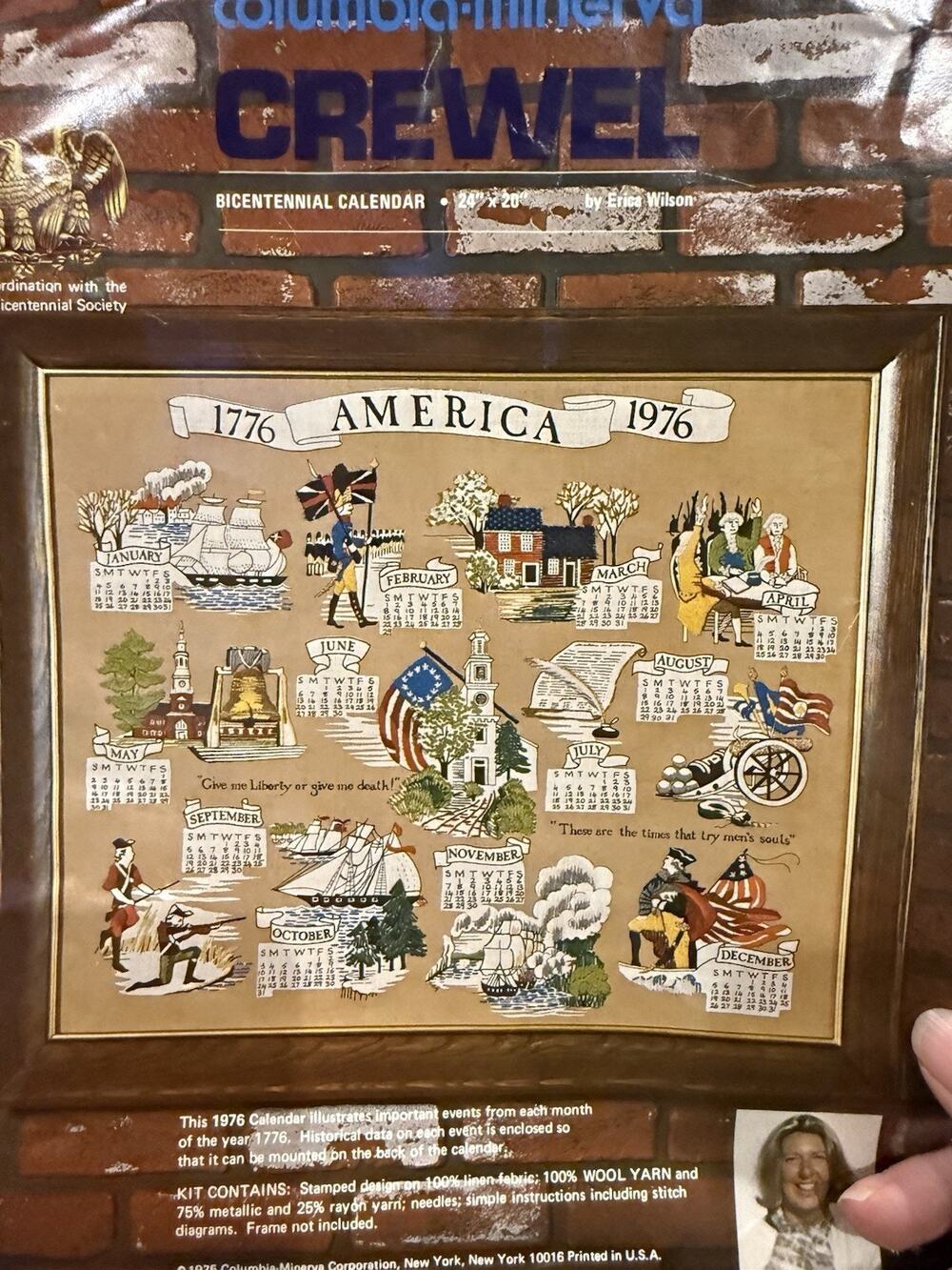 Vintage Erica Wilson Columbia-Minerva CREWEL Bicentennial Calendar Kit America